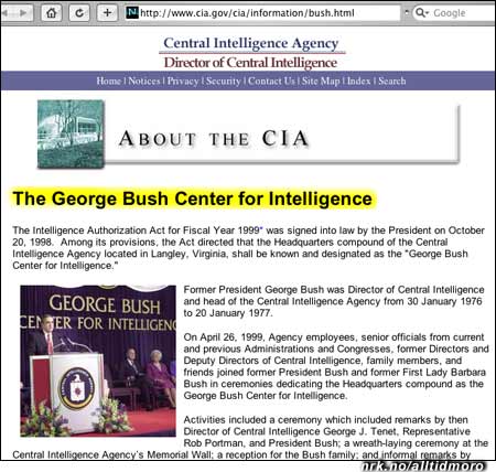 Siden er altså ekte, og er å finne på http://www.cia.gov/cia/information/bush.html (Innsendt av Thomas A Ørbeck) Siden er altså ekte, og er å finne på http://www.cia.gov/cia/information/bush.html (Innsendt av Thomas A Ørbeck)