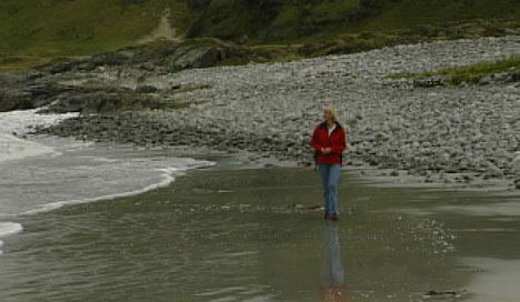 Staten har gjordt stranda til naturreservat. Det er ikkje lov å fjerne ein einaste stein. Foto: NRK.