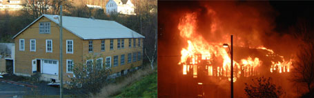 Den gamle Hauklandsfabrikken går opp i flammer