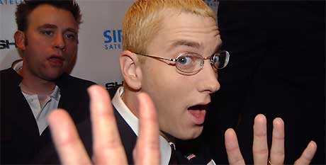 28. oktober 2004: Eminem ankommer Roseland Ballroom for å presentere «Shade 45», den nye satellittradiokanalen produsert av hans eget plateselskap, Shady Records. Foto: AP