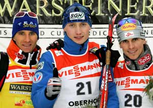 Trekløveret på topp i dag: Manninen (midten), Ackermann (venstre) og Gottwald (høyre). (Foto: AP / SCANPIX) Trekløveret på topp i dag: Manninen (midten), Ackermann (venstre) og Gottwald (høyre). (Foto: AP / SCANPIX)