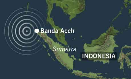 Senteret for jordskjelvet var utenfor provinshovedstaden Banda Aceh nord på Sumatra.