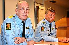 Politimester Bernt Fr. Moe (t.v)og sjef for kriminalenheten ved Salten politidistrikt, Jørgen Ingebrigtsen. 