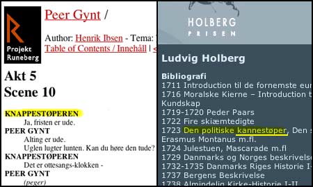 Til venstre: Ibsen. Til høyre: Holberg Til venstre: Ibsen. Til høyre: Holberg