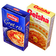 Ming grøtris til fem kroner, mens Geisha koster det tredobbelte. Eskene har like mye innhold. Ming grøtris til fem kroner, mens Geisha koster det tredobbelte. Eskene har like mye innhold.