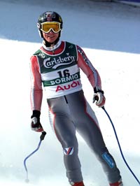 Bjarne Solbakken i målområdet etter at han kjørte inn til 26. plass på lørdagens utfor i alpin-VM (Foto: Janerik Henriksson/Scanpix)