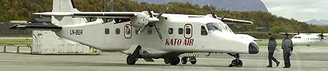 Kato Airs Dornier 228-maskin etter den dramatiske landingen på Bodø lufthavn. Foto: Scanpix