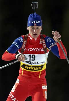 Gro Marit Istad Kristiansen på vei til 3. plass i Pokljuka. (Foto; AP/Scanpix) Gro Marit Istad Kristiansen på vei til 3. plass i Pokljuka. (Foto; AP/Scanpix)