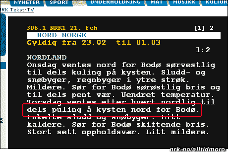 NRK tekst-tv melder om ekstremt grisete vær. (Ekte mediaklipp fra 2005, ikke manipulert)