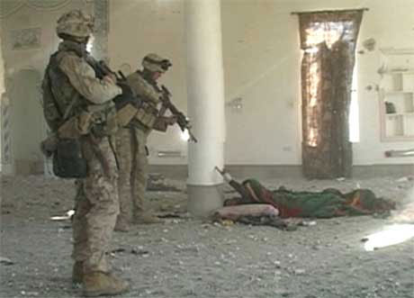 TV-bildene fra hendelsen i Falluja er sensurert av amerikanske militrmyndigheter. (Foto: Reuters / Scanpix)