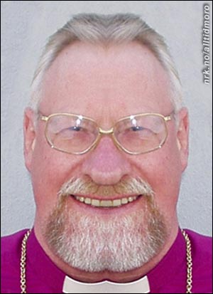 Biskop Kvarme, her i symmetrisk versjon, avviser ryktene om at skjegget hans er rompe-formet. (Alltid Moro)
