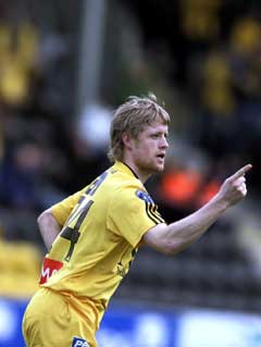 Kristoffer Paulsen jubler etter å ha scoret 1-0 for Bodø/Glimt. (Foto Gorm Kallestad / SCANPIX)