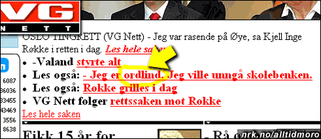 VG.no dekker Røkkes ordblindhet, og gjør det ned til minste detalj. (4. mai 05)