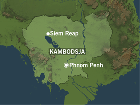 Gisseldramaet er på en skole i byen Siem Reap nordvest i Kambodsja. Kart: NRK Grafikk