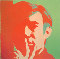 Selvportrettserie fra 1966/67. Akryl og silketrykkfarge på lerret. (58 x 55,8)