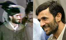 Er dette samme mann? En gisseltaker fra aksjonen og dagens nyvalgte president Mahmoud Ahmadinejad. Foto: Arkiv-NRK og AFP/Scanpix.