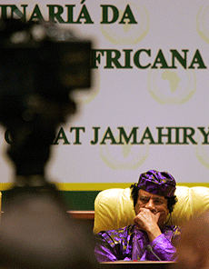 Libyas leder Gaddafi er vert for møtet i Den afrikanske union. Foto: Reuters/Scanpix Libyas leder Gaddafi er vert for møtet i Den afrikanske union. Foto: Reuters/Scanpix
