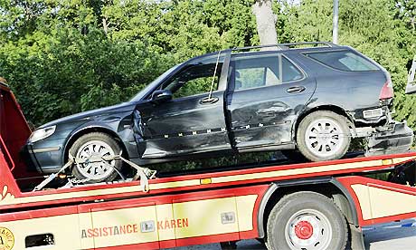 Ole Christian Bach endte sitt liv i denne bilen i Sverige i juli i fjor. (Scanpix-foto)