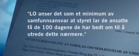 LOs krav til ledelsen i Norske Skog (Grafikk:NRK).