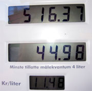 Onsdag 10. august var prisen for 95 oktan bensin 11,48 kroner per liter på Ustaoset.
