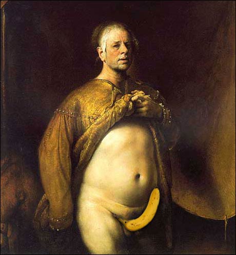 "Selvportrett med gul banan" av Odd Nerdrum. (Alltid Moro)
