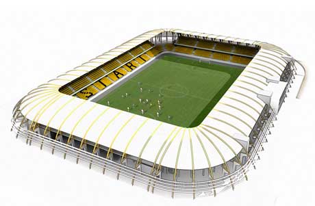Forslag til hvordan den nye Kristiansand stadion kan se ut.
