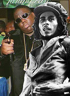 Notorious B.I.G. og Bob Marley blir å høre sammen på samme låta, flere år etter sin død. Foto: Scanpix.