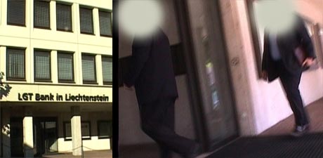  Tromsdal tok store sjanser som infiltratør for politiet. Her på vei inn i banken i Liechtenstein, for å opprette en konto for pengene som skulle hvitvaskes. Foto: NRK, Brennpunkt