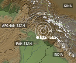 Jordskjelvet rammet fjellområdet nord i Pakistan 8. oktober. (Grafikk: NRK)
