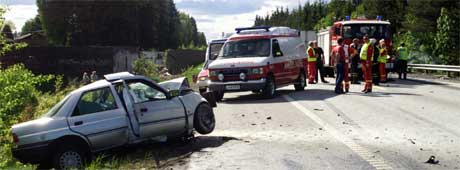 E6 i Råde 27.mai 2001. En av de mange dødsulykkene på E6 gjennom Østfold. Arkivfoto: Erik Johansen / SCANPIX
