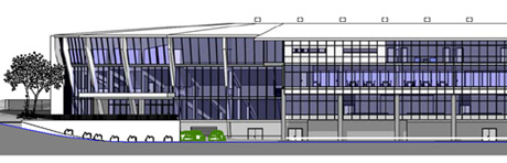 Skisse for fasaden mot nord på nye Brann Stadion. Grafikk: Stor-Bergen Boligbyggelag