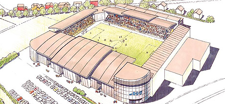 Ny stadion med arbeidstittel "Grenland Arena" (Illustrasjon Odd Grenland) Ny stadion med arbeidstittel "Grenland Arena" (Illustrasjon Odd Grenland)