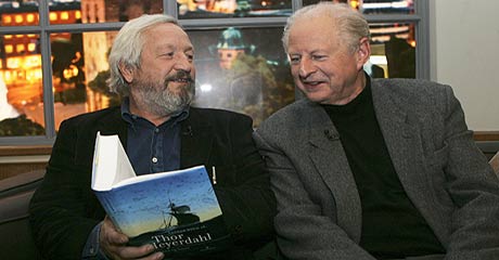 Forfatter Ragnar Kvam jr. og Thor Heyerdahl jr. i forbindelse med lanserimngen av boken. Foto: Morten Holm/ Scanpix Forfatter Ragnar Kvam jr. og Thor Heyerdahl jr. i forbindelse med lanserimngen av boken. Foto: Morten Holm/ Scanpix