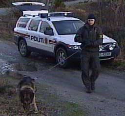 Politiet søkte med hunder etter den savnede lillesandskvinnen (foto: NRK)