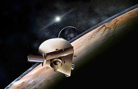 MARS: Slik kan de se ut når sonden ankommer Pluto om ni år. (Illustrasjon: NASA/AFP/Scanpix)