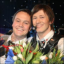 Med sang på siden: Hans-Petter Moen og Kim Arne Hagen mener deres finalebidrag er på siden av MGP-normalen