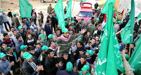 Hamas-tilhengere på Gaza-stripen i dag. (Foto: Scanpix / Reuters)