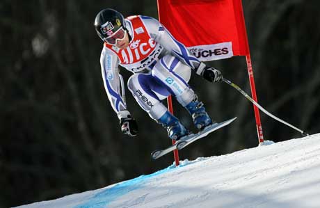 Kjetil Andre Aamodt på vei til raskeste til i utfordelen i Chamonix. (Foto: AFP/Scanpix)