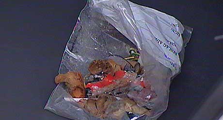 Bombeeksperter uskadeliggjorde den avanserte bomben i denne plastposen (foto: Geir Ingar Egeland)