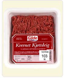 Slik ser de inndratte pakkene med kjøttdeig fra Gilde ut. (Foto: Gilde) Slik ser de inndratte pakkene med kjøttdeig fra Gilde ut. (Foto: Gilde)