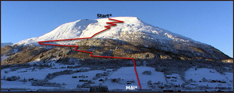 Fra målområdet kan du se løperne hele løypa opp og ned Harstadfjellet. Foto: Batnfjord idrettslag.