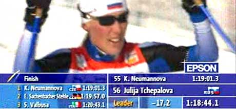 Julia Tsjepalova vant tremila i Holmenkollen. (Foto: NRK)