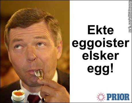 Prior benytter tidligere statsminister Kjell Magne Bondevik i påskens annonser for egg. (Innsendt av Henrik Hope) Prior benytter tidligere statsminister Kjell Magne Bondevik i påskens annonser for egg. (Innsendt av Henrik Hope)