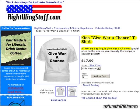 Lennon-inspirert T-skjorte for barn, men med motsatt fortegn: "Inspections don't work. Gi krigen en sjanse!"