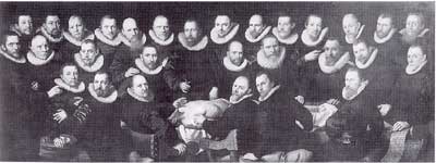 Gruppeportrett: "Dr. Sebastiaen Egbertsz' anatomiforelesning" av Aert Pietersz 1601-03. Foto:Historisk Museum Amst.