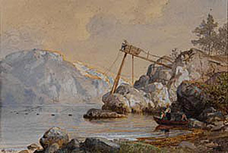 Hans Fredrik Gude: Fisker med laksevarp (1857)