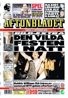 Aftonbladet sin forside etter festnatten i 2000. Foto: Faksimile Aftonbladet.