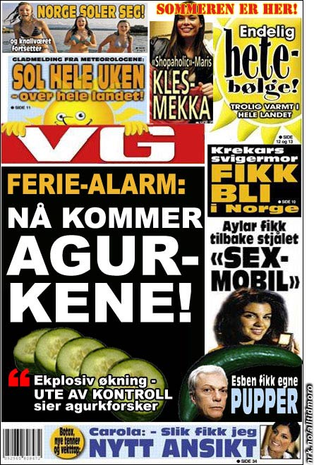 VG slår alarm om agurknyheter. (Innsendt av Magnus Haaland) VG slår alarm om agurknyheter. (Innsendt av Magnus Haaland)
