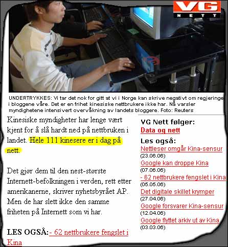 Nettbruken i Kina er ikke så stor som tidligere antatt, melder VG.no. (Innsendt av R. Tollefsen) Nettbruken i Kina er ikke så stor som tidligere antatt, melder VG.no. (Innsendt av R. Tollefsen)