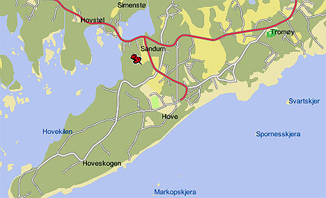 I området som heter Hove på Tromøya utenfor Arendal planlegges en ny stor rockefestival neste sommer. Kartfoto: Finn.no.